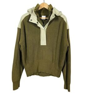 Varley Two-Tone Olive and Cream Turtleneck Sweater